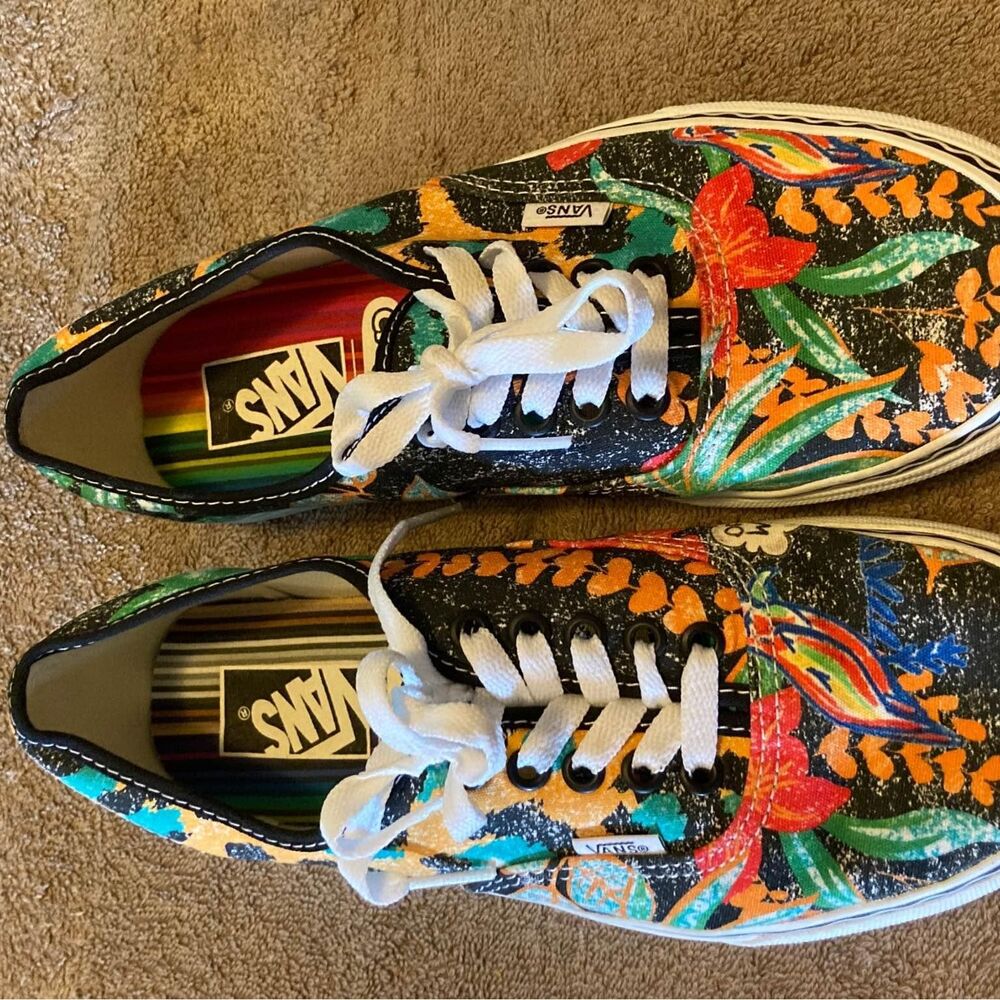 Vans Floral Tropical Canvas Sneakers in Black, Orange, Green, Blue